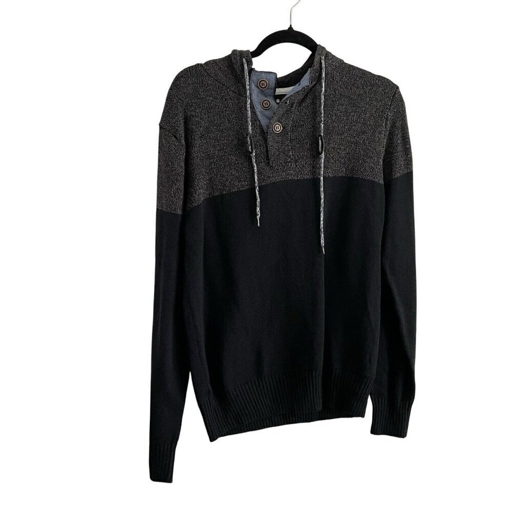 Ocean Current Men's SZ S Black 3 Button Hooded Long Sleeve Knit Pullover Sweater